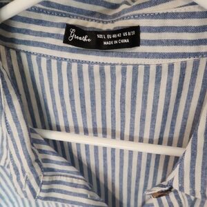 Groove Women's Striped Button Down Shirt - Blue and White